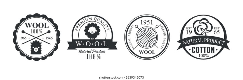 Cotton and Wool Logo and Stamp Natural Product Vector Set