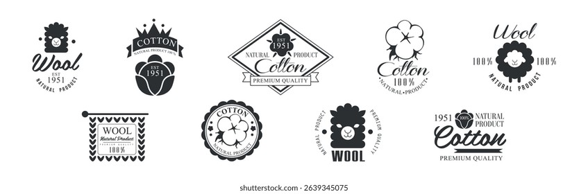Cotton and Wool Logo and Stamp Natural Product Vector Set
