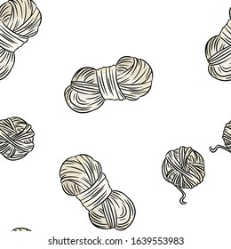 Cotton yarn comic style doodles top view seamless pattern. Cozy boho template background tile