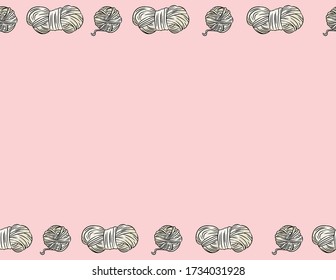 Hilos de hilados de algodón con diseño de garrapatas de estilo cómico patrón de borde sin fisuras. La acogedora postal o pancarta de boho se burla. Textura de fondo de decoración de formato de carta. Espacio para el texto