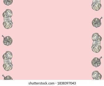 Hilos de hilados de algodón con diseño de garrapatas de estilo cómico patrón de borde sin fisuras. La acogedora postal o pancarta de boho se burla. Textura de fondo de decoración de formato de carta. Espacio para el texto