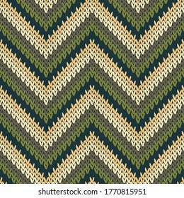 Cotton zigzag chevron stripes knit texture geometric seamless pattern. Scarf knitwear structure imitation. Nordic style seamless knitted pattern. Handicraft backdrop.