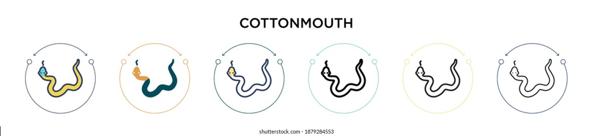 Cottonmouth icon in filled, thin line, outline and stroke style. Vector illustration of two colored and black cottonmouth vector icons designs can be used for mobile, ui, web