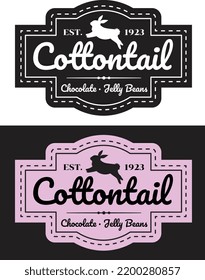 Cottontail company est. 1923. Chocolate and jelly beans sweet signage. Easter Bunny, Illustration Easter vector design on pink and back background