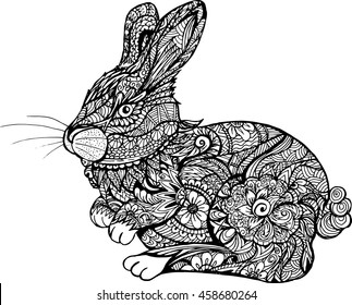 cottontail rabbit illustration, hand drawn pencil sketch isolated on white background, animal clip art or graphic art image, cute adorable Easter bunny rabbit, farm animal, domestic pet animal