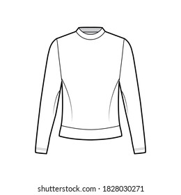Cotton-terry sweatshirt technical fashion illustration with crew neckline, long sleeves, oversized. Flat jumper apparel outwear template front white, color. Women, men, unisex top CAD mockup