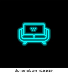 Couch blue glowing neon ui ux icon. Glowing sign logo vector