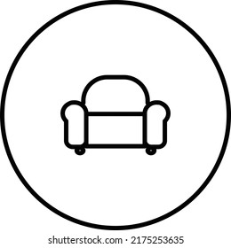 Couch chair, sitting sofa, line icon outline in circle.