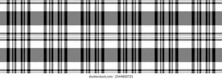 Couch check background textile, pyjamas texture vector fabric. Worn tartan seamless pattern plaid in white and black colors palette.