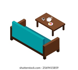 Couch and Coffee Table stock illustration. An isometric comfy couch and coffee table.