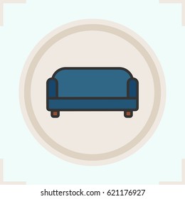 Couch color icon. Upholstered blue sofa. Isolated vector illustration
