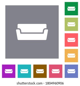 Couch flat icons on simple color square backgrounds