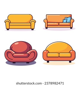 Colección de ilustraciones planas de sofá. Perfecto para diferentes tarjetas, textiles, sitios web, aplicaciones 