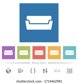 Iconos blancos planos en los fondos cuadrados. 6 iconos de bonificación incluidos.