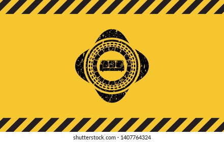 couch icon black grunge emblem inside yellow warning sign. Vector Illustration. Detailed.