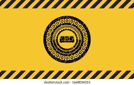 couch icon black grunge emblem with yellow background. Vector Illustration. Detailed.