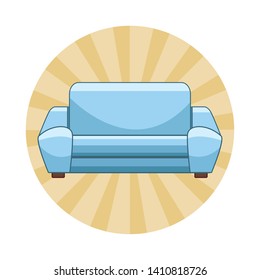 couch icon cartoon isolated in round icon with pop art background vector illustration graphic design