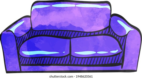 Couch icon in color drawing. Interior chair cozy luxury living room family