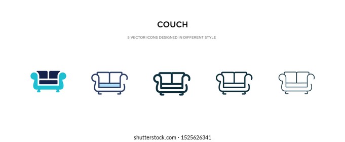 couch icon in different style vector illustration. two colored and black couch vector icons designed in filled, outline, line and stroke style can be used for web, mobile, ui