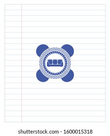 couch icon draw with pen effect. Blue ink. Vector Illustration. Detailed.
