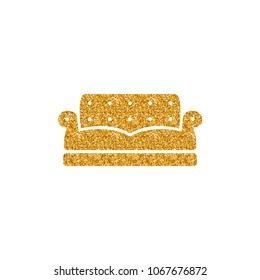 Couch icon in gold glitter texture. Sparkle luxury style vector illustration.