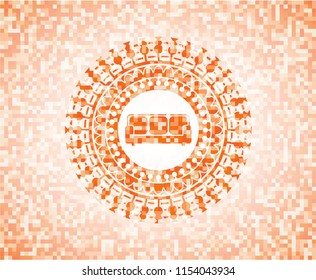 couch icon inside abstract orange mosaic emblem with background