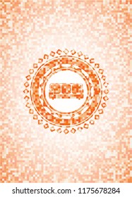 couch icon inside abstract orange mosaic emblem with background
