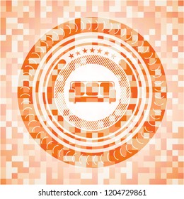 couch icon inside abstract orange mosaic emblem