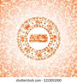 couch icon inside abstract orange mosaic emblem