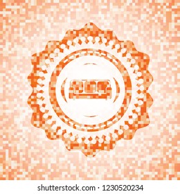couch icon inside abstract orange mosaic emblem