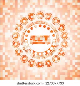 couch icon inside abstract orange mosaic emblem