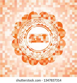 couch icon inside abstract orange mosaic emblem with background