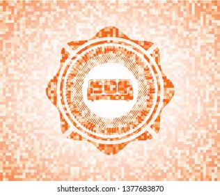 couch icon inside abstract orange mosaic emblem with background