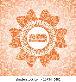 icono del sofá dentro del emblema abstracto de mosaico naranja
