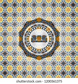 couch icon inside arabesque badge. arabic decoration.