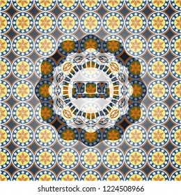 couch icon inside arabesque badge background. arabic decoration.