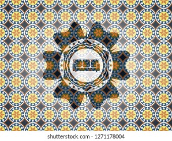 couch icon inside arabesque emblem background. arabic decoration.