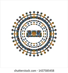 couch icon inside arabesque emblem background. arabic decoration.