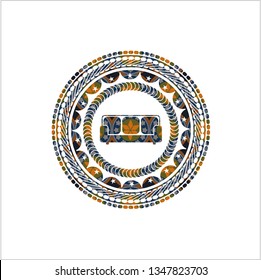 couch icon inside arabesque style emblem. arabic decoration.