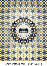 couch icon inside arabesque style emblem. arabic decoration.