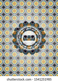 couch icon inside arabesque style emblem. arabic decoration.