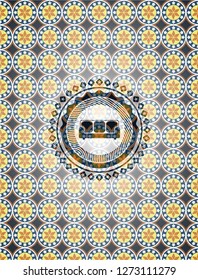 couch icon inside arabic emblem. Arabesque decoration.