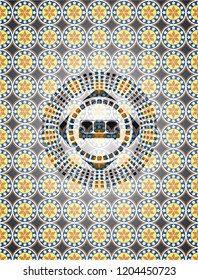 couch icon inside arabic style emblem. Arabesque decoration.