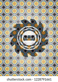 couch icon inside arabic style emblem. Arabesque decoration.