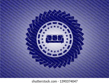 couch icon inside badge with denim background