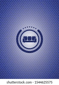 couch icon inside badge with denim background