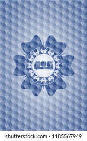 couch icon inside blue badge with geometric background.