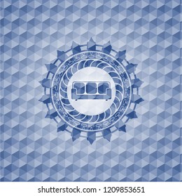 couch icon inside blue emblem with geometric pattern background.