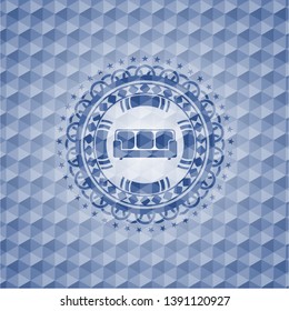 couch icon inside blue emblem with geometric pattern.