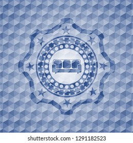 couch icon inside blue polygonal badge.